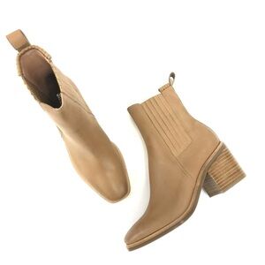Tan Ankle Boots with Block Heel